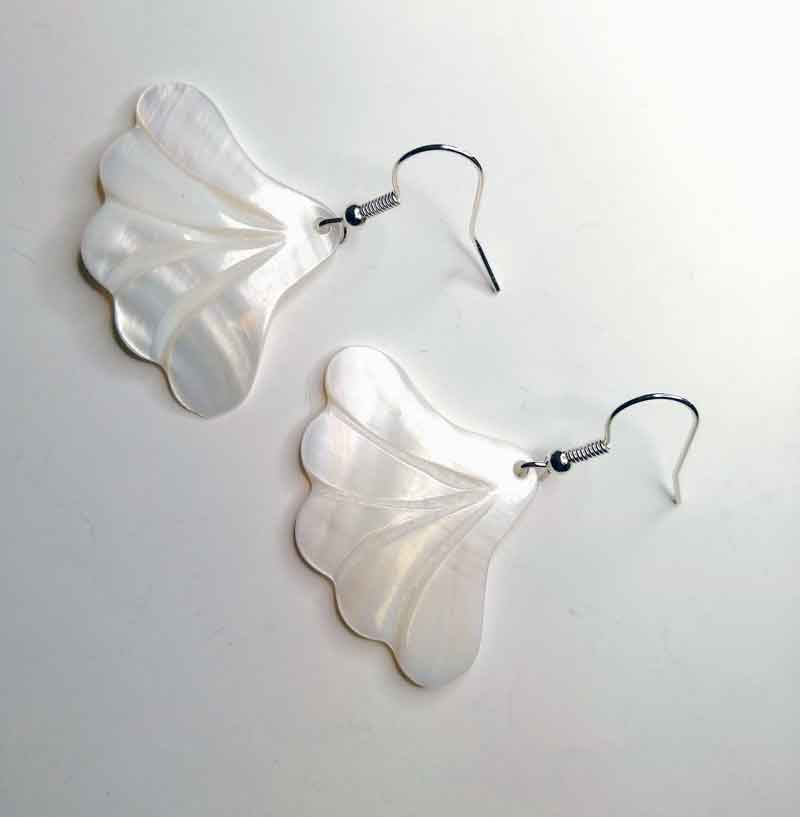 Fan Flower Shell White Mother of Pearl Earrings