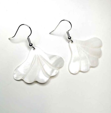 Fan Flower Shell White Mother of Pearl Earrings