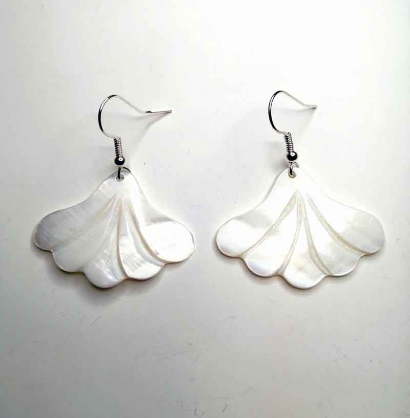 Fan Flower Shell White Mother of Pearl Earrings