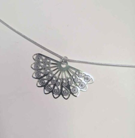 Half Spiral Fan Design Silver Necklace