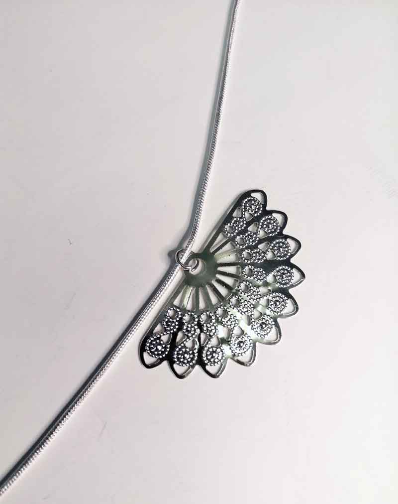 Half Spiral Fan Design Silver Necklace