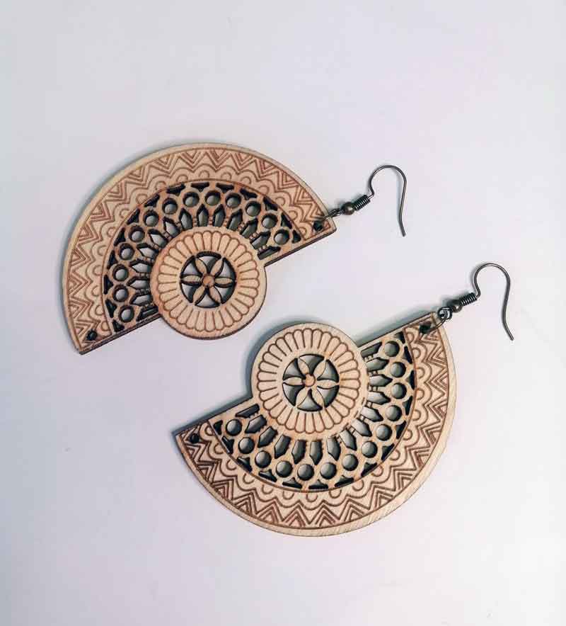 Henna Inspired Design Fan Circle Earrings Bronze Finish