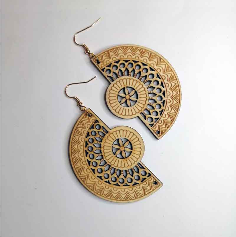 Henna Inspired Design Fan Circle Earrings Gold Finish
