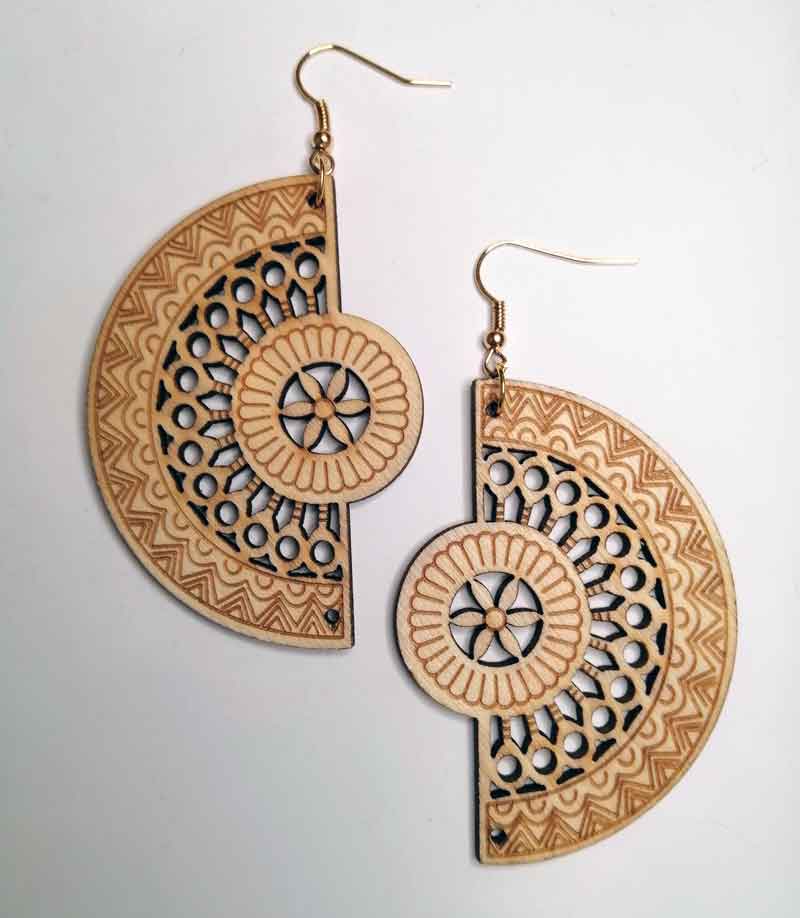 Henna Inspired Design Fan Circle Earrings Gold Finish