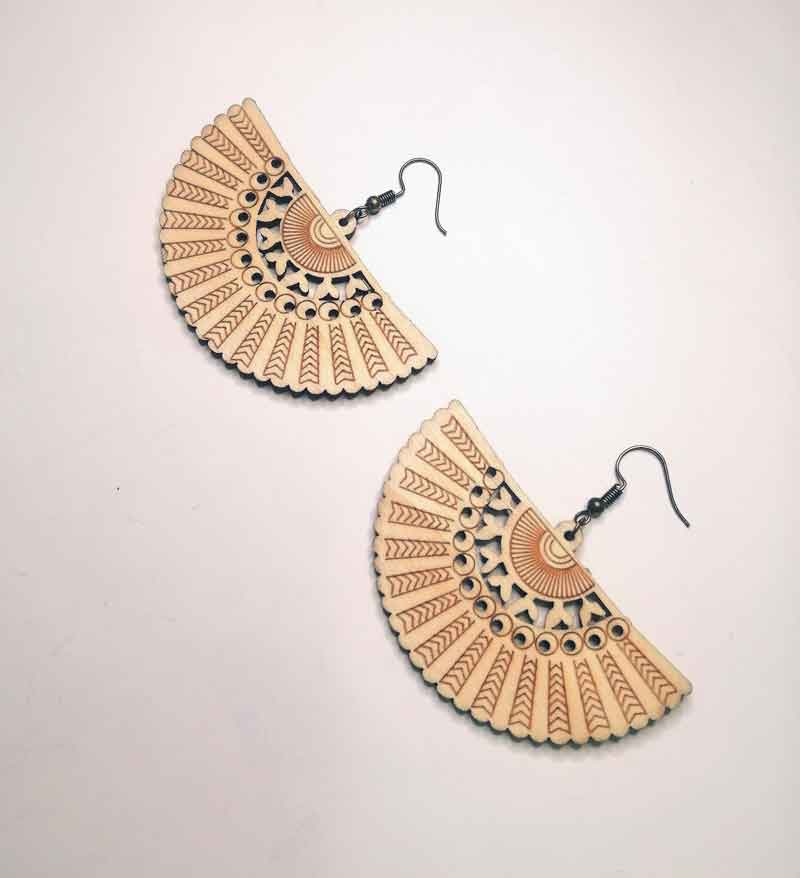 Henna Inspired Design Fan Earrings Bronze Finish