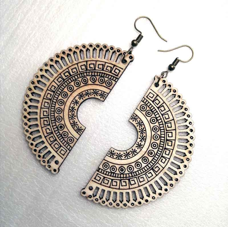 Henna Inspired Design Inverted Fan Earrings Bronze Finish