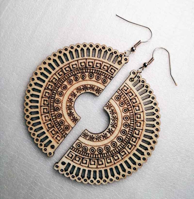 Henna Inspired Design Inverted Fan Earrings Gold Finish