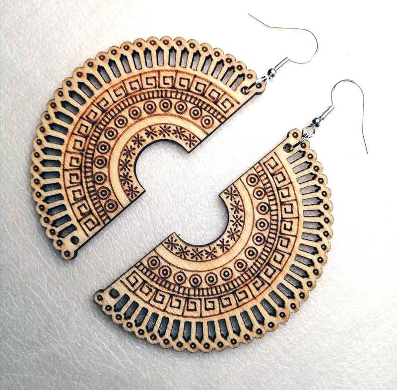 Henna Inspired Design Inverted Fan Earrings Silver Finish