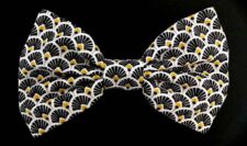 Mens Luxurious Japanese Style Fan Pattern Clip On Bow Tie Black