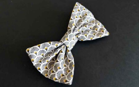 Men’s Luxurious Japanese Style Fan Pattern ‘Clip On’ Bow Tie Gray