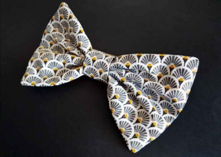 Men’s Luxurious Japanese Style Fan Pattern ‘Clip On’ Bow Tie Gray