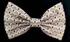 Men’s Luxurious Japanese Style Fan Pattern ‘Clip On’ Bow Tie Beige