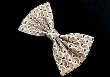 Men’s Luxurious Japanese Style Fan Pattern ‘Clip On’ Bow Tie Beige